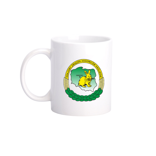 Kubek 330 ml Biały z Nadrukiem Logo Krajowego Związku Hodowców Królików Rasowych